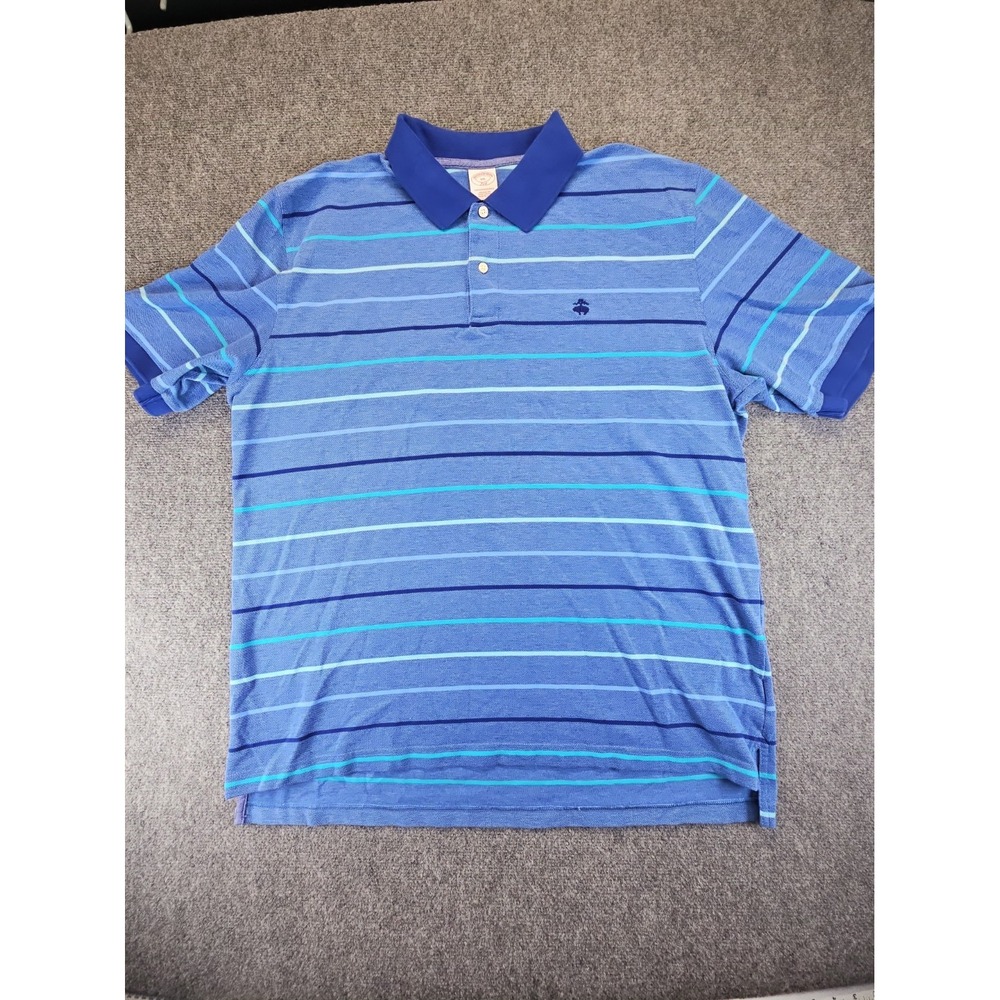 Brooks Brothers 346 Mens XXL Blue Striped Short Sleeve Cotton Polo Shirt 1822